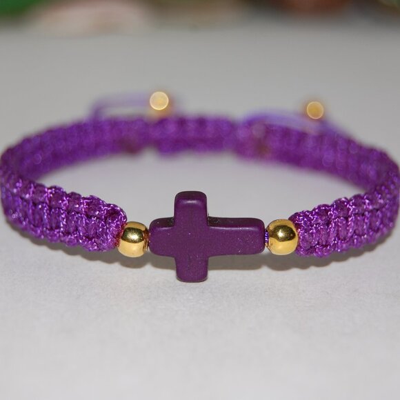 Cross Bracelet,Cross Drawstring Bracelet,Purple Cross Bracelet, Friendship,Gift - Picture 1 of 3